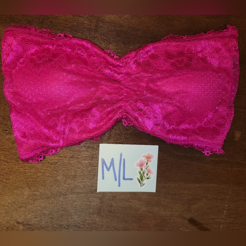 Ruched Pink Lace Strapless Bralette